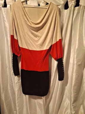 Morgan Color Block Sweater Dress in Red & Black Like New